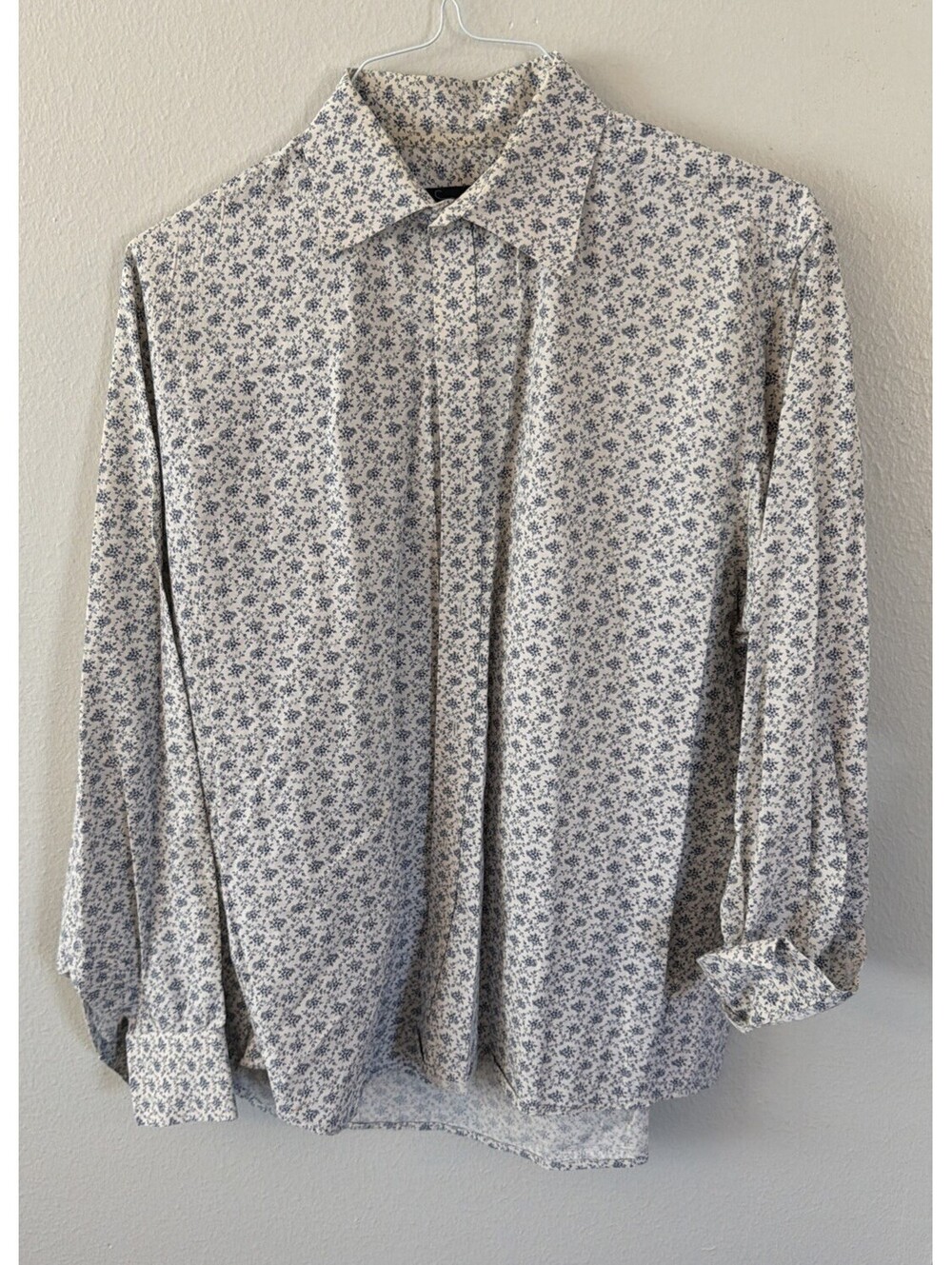 Ryder Mens Large White And Navy Blue Floral Paisley Long Sleeve Western Shirt